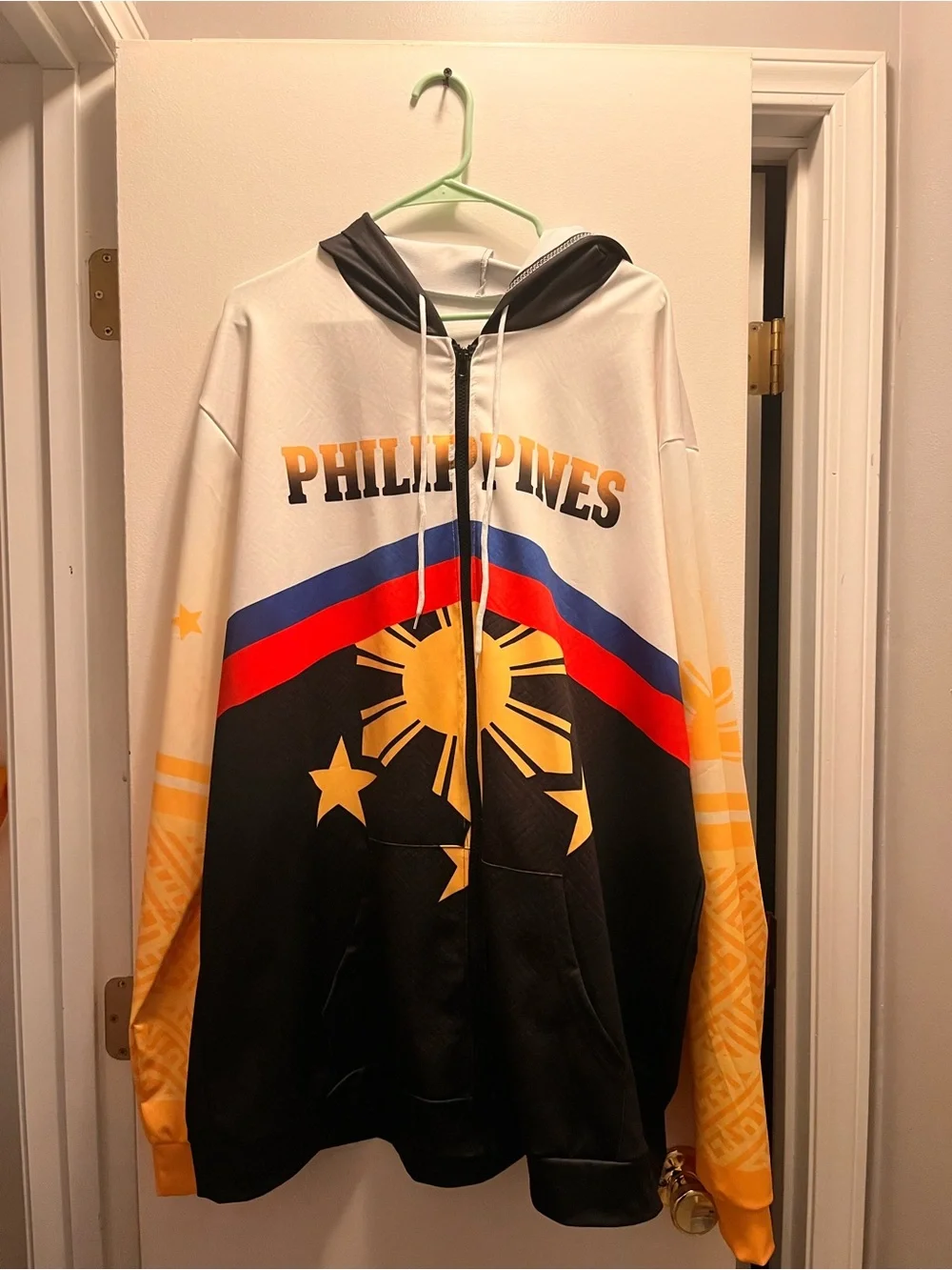 Philippines-Inspired Men's Zip-Up Hoodie Sweater - Black, White & Gold